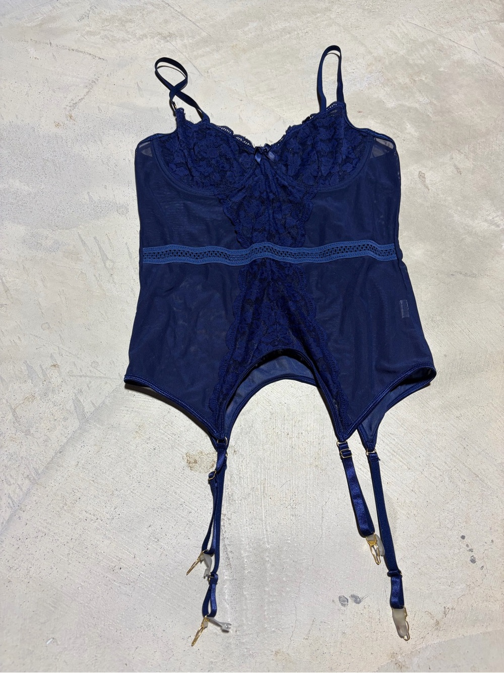 Navy Lace Gartered Bodysuit Intimates XL lingerie